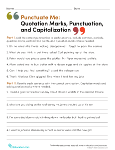 Punctuation Worksheet: Quotation Marks, Punctuation, and Capitalization