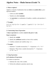Algebra Notes for Grade 7