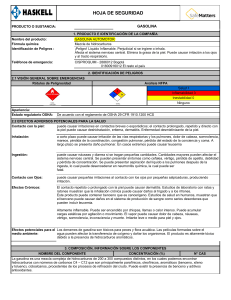 Hoja de Seguridad Gasolina: Peligros, Manejo y Primeros Auxilios