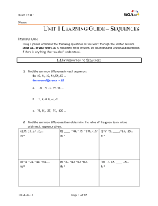 Math 12 PC Unit 1: Sequences Learning Guide