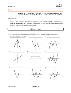 PC Math 12 Unit 2 Transformations Learning Guide