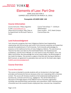 York University ADMS 2610 Course Syllabus Summer 2026