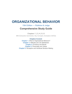 Organizational Behavior Study Guide: Robbins & Judge 15th Ed