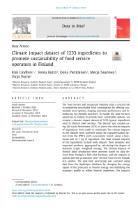 Climate Impact Dataset of 1233 Food Ingredients for Finnish Food Services Sustainability