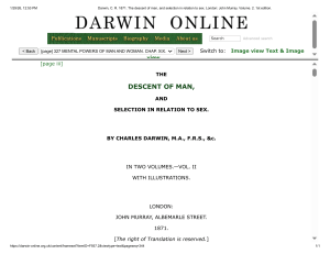 The Descent of Man, Vol. 2 (1871) by Charles Darwin