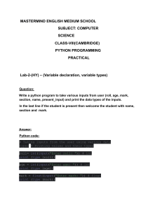 Python Programming Practical: Variable Types & Input