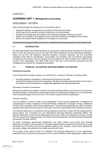 Management Accounting Chapter 1: Decision-Making & Capacity Utilisation