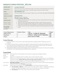 Manufacturing Process EIN3390 Course Syllabus