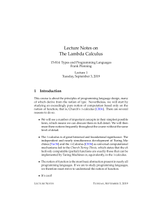 Lecture Notes on The Lambda Calculus - Types and Programming Languages