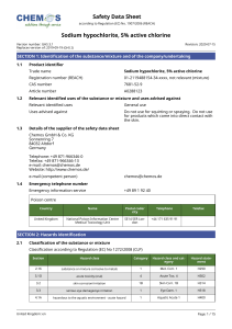 Safety Data Sheet: Sodium Hypochlorite 5% Active Chlorine