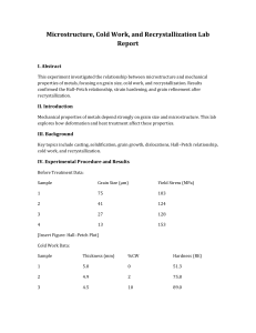 Microstructure, Cold Work, and Recrystallization Lab Report