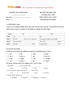 English Class 6 Semester 2 Exam 2014-2015