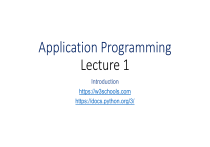 Application Programming Lecture 1: Python Introduction