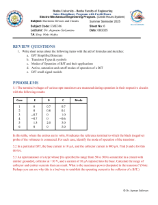 BJT Worksheet - Electronic Devices and Circuits EME306