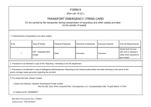 FORM 9 Transport Emergency Card for Hazardous Waste