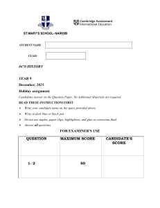 Year 9 History Holiday Assignment: WWI Questions