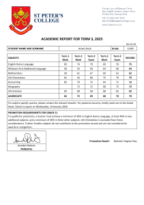 St Peter's College Grade 11 Academic Report Term 3 2025