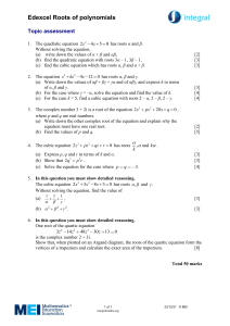 Edexcel Roots of Polynomials Topic Assessment