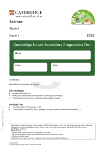 Cambridge Science Stage 8 Paper 1 2026 Exam