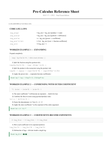 Pre-Calculus Reference Sheet: Logarithms, Partial Fractions, Inequalities