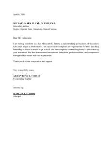 Teaching Internship Completion Letter for Melecinth Jamon