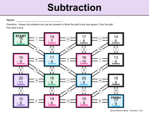 Subtraction Maze Worksheet - Space Mission Numbers 1-20