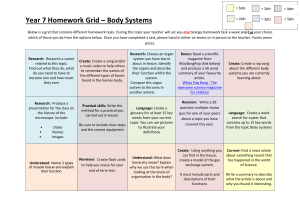 Year 7 Body Systems Homework Grid