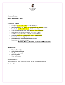 Year 9 History Assessment: British Imperialism in India
