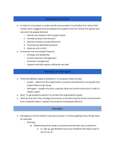 Managing the Business: Value Chain & Management