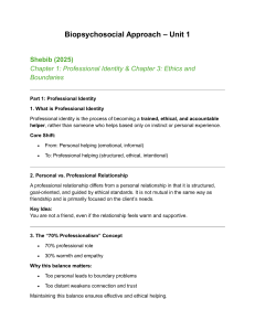 Biopsychosocial Approach Unit 1: Professional Identity & Ethics