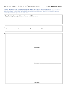 Calculus 1 Test 4 Answer Sheet MATH 2413