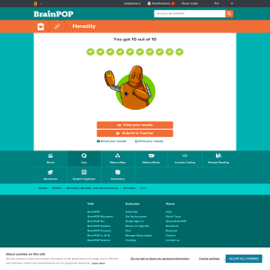BrainPOP Heredity Quiz Results: 10/10 Score