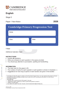 2026 Cambridge Primary English Stage 5 Paper 1 Non-fiction Exam