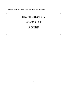 Mathematics Form One Notes - Shalom Elite Senior College