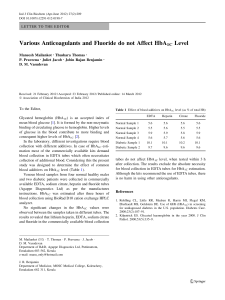 Effect of Anticoagulants and Fluoride on HbA1c Levels