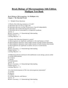 Brock Biology of Microorganisms 16th Edition Test Bank