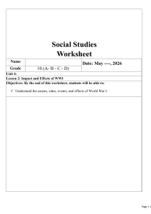 WWI Impact Worksheet - 10th Grade Social Studies