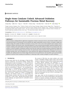 Single-Atom Catalysts for Sustainable Precious Metal Recovery | ChemSusChem