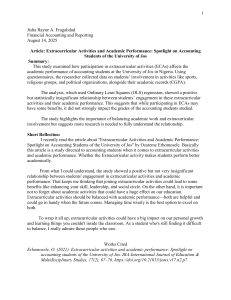 Extracurricular Activities and Academic Performance: A Summary and Reflection
