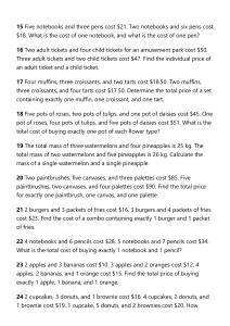 Algebra Word Problems Worksheet