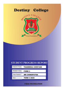 Destiny College Student Progress Report Term 3 2025