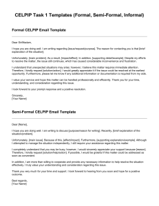 CELPIP Task 1 Email Templates (Formal, Semi-Formal, Informal)