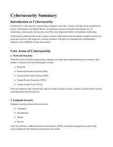Cybersecurity Summary: Introduction & Core Concepts