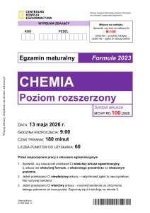 Arkusz maturalny Chemia Poziom rozszerzony 2026