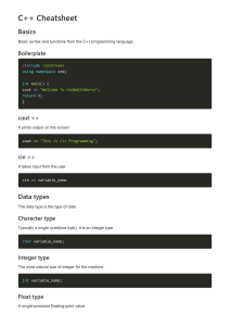 C++ Cheatsheet: Basics, Syntax, Functions