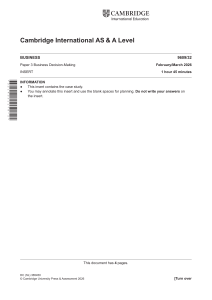 Cambridge AS & A Level Business Paper 3 Case Study Insert