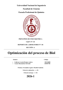 Optimizaci&oacute;n del proceso de Biol: informe de laboratorio de fisicoqu&iacute;mica