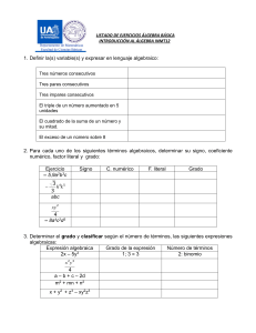 Ejercicios de &Aacute;lgebra B&aacute;sica: Introducci&oacute;n al &Aacute;lgebra INMT12