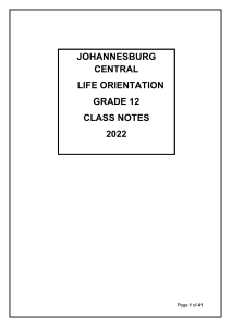 Grade 12 Life Orientation Class Notes 2022