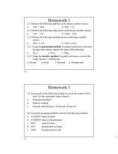 Homework 1: Binary Arithmetic & Number Systems